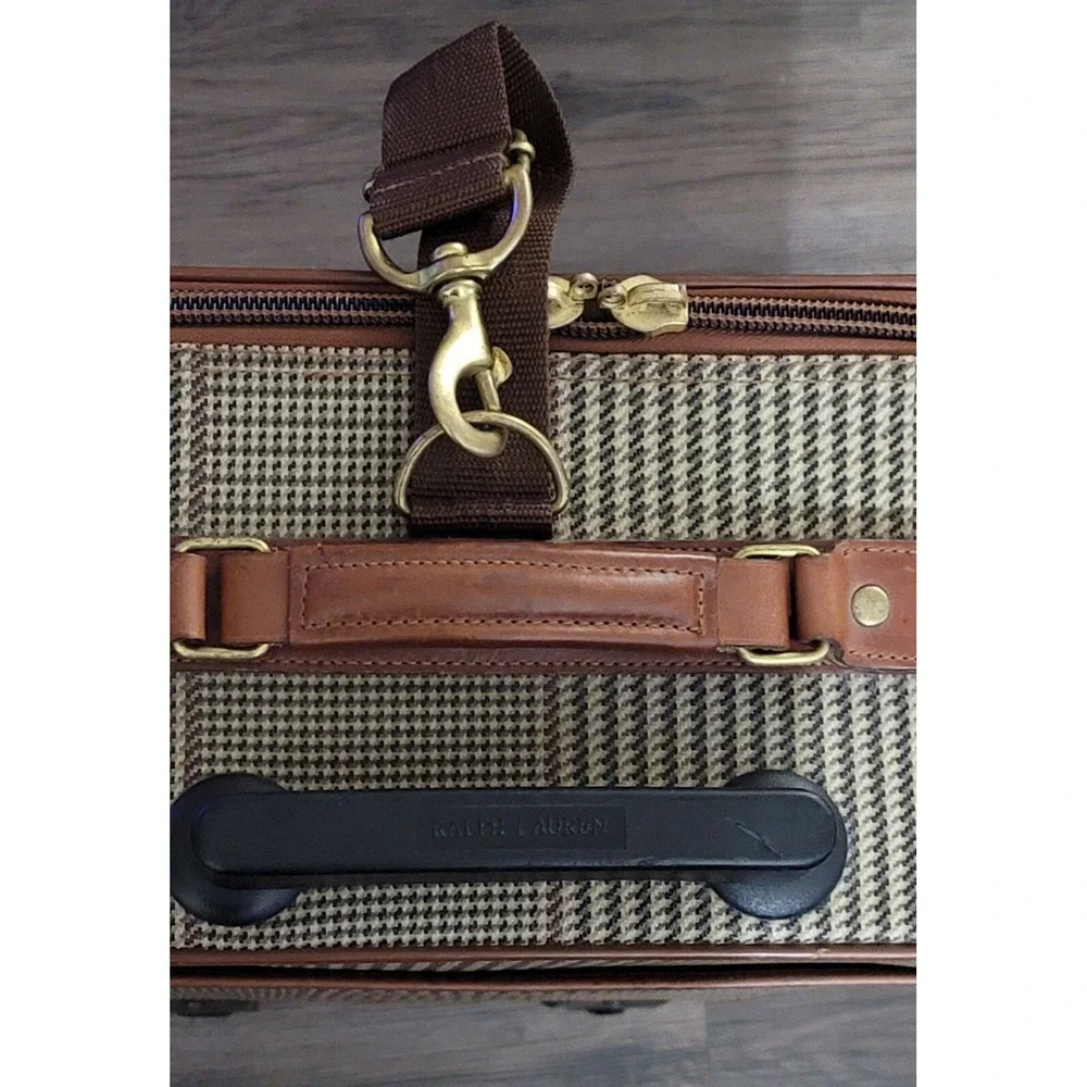 Vintage Polo Ralph‎ Lauren Leather Trim Brown Plaid Carry-On 22